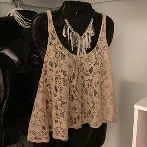 Sis Sis beige lacy flowy top. No size listed.